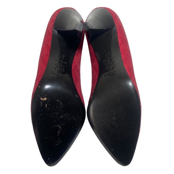 BALDININI Quilted Shoes Pumps Heels Size 6.5 / 37 Red Leather Sole Made in Italy - Picture 11 of 13